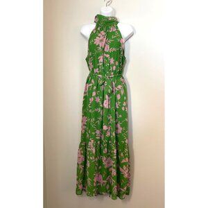 Scoop Green & Pink Floral Halter Neck Maxi Dress M